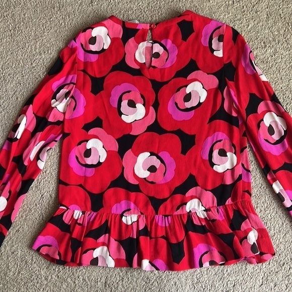 Kate Spade Red Floral Long Sleeve Ruffle Blouse - Picture 2 of 6